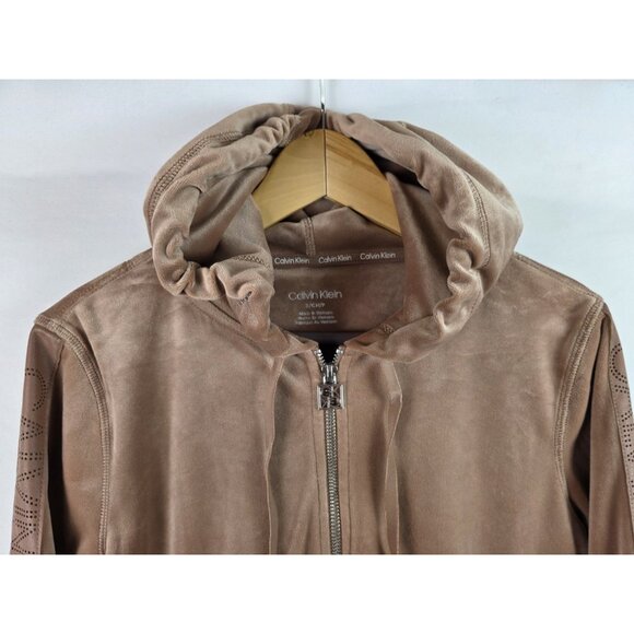 Calvin Klein Women's Hoodie Jacket Size Small Brown Velour Velvet Long Sleeve - Picture 2 of 13